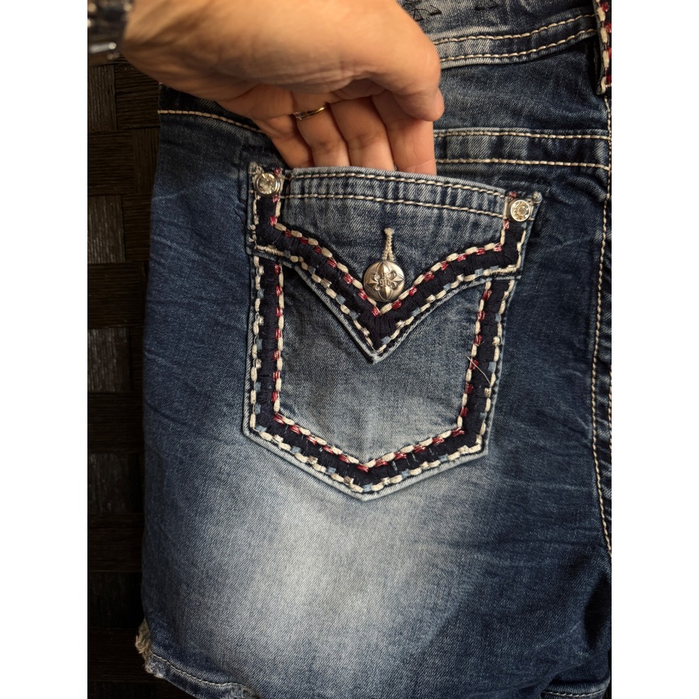 Miss Me Denim Shorts Women 33 Blue Excellent Embellished Frayed M14EFH301 - Picture 12 of 14